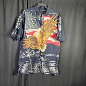 Mens Patriotic Eagle USA Flag Constitution Polo Shirt Size L Patriotic Freedom